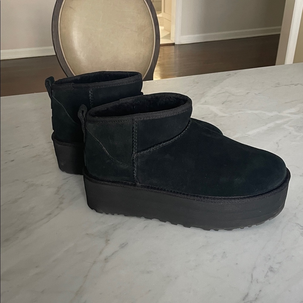 UGG Women's Black Suede Platform Ankle Boots